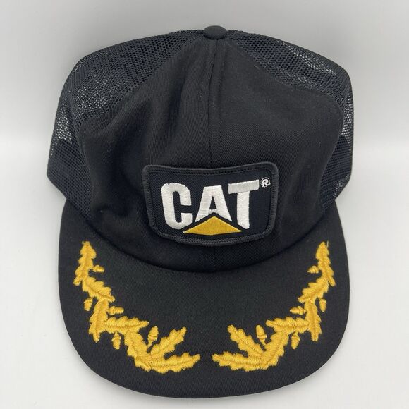 Vintage CAT Caterpillar Gold Leaf Patch Snapback Hat Tonkin Trucker Mesh Cap 80s - Picture 4 of 12